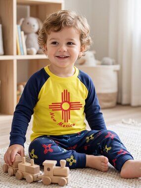 NWOT Creative Apparel Concepts Boys New Mexico Zia Sun Pajama Set Navy Lime Size